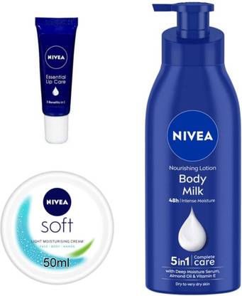 NIVEA Bodymilk 400ml Soft 25ml and Ess liptube set of 3pc