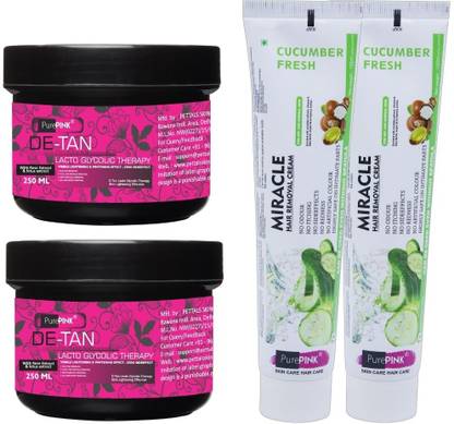 PurePINK 2 De Tan (250 ml each) + 2 Hair Removal Cream Cucumber Fresh (120 ml each)