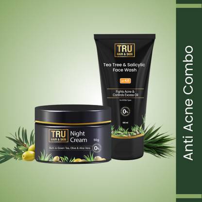 TRU HAIR & SKIN Night Cream-50gm+Tea Tree Cleanser-100ml