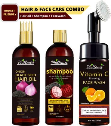 Phillauri Onion Hair Kit and Vitamin C Facewash (Hair Oil + Shampoo + Foaming Facewash)