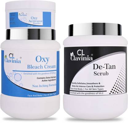 CLAVINIA Oxy Bleach Cream 1 Kg + De-Tan Scrub 1000 ml