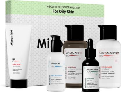 Minomine Gamechangers Skincare Routine Kit for Oily Skin, Unisex | Cleanser, Serum, Toner, Sunscreen & Moisturizer | Combo Set