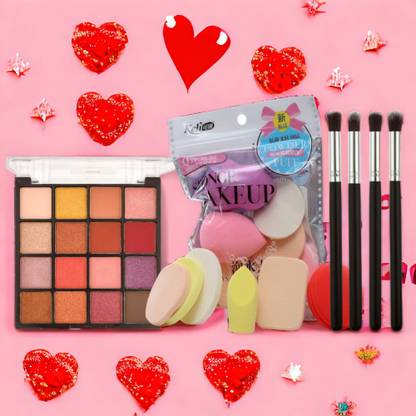 HUDA CRUSH Beauty Valentine Day Gift for Girlfriend - Eyeshadow , Makeup Brushes and 6 in 1 Sponge Set