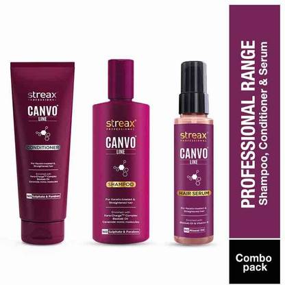 Streax Professional Canvo Line Shampoo ( 250ML ) & Conditioner ( 250ML ) with Serum (100ML) For Straightened Hair
