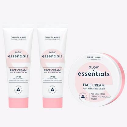 Oriflame ESSENTIALS Glow Essentials Face Cream with Vitamins E & B3 SPF 10 50 ml (pack of 2) , Face Cream with Vitamins E & B3 75 ml