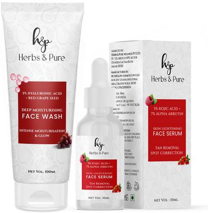 Herbs &Pure Red Grapes Face Wash & Kojic Face Serum for Tan Removal & Spot Correction, 110ML