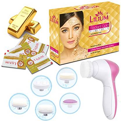 LILIUM Gold Facial Kit with Multifunction 5in1 Massager