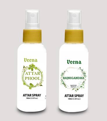 Veena Combo Attar Spray, for Home Temple Perfume and Attar for temple and Personal use (Attar Phool & Rajanigandha 100 ml)