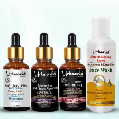 Urbaano Herbal Vitamin C Face Serum, AHA BHA Peeling Solution, Kumkumadi Tailam & Face Wash