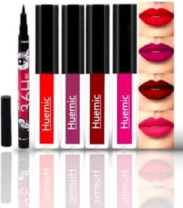 huemic Red Matte Lipsticks Waterproof Pack of 4 PC+ Eyeliner