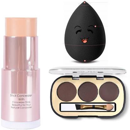 KAIASHA BEAUTY FOUNDATION CONCEALER STICK OIL FREE MAKE UP,BEAUTY SPONGE BLENDER FOR FACE,EYEBROW 3 IN 1 PALETTE FOR EYES MAKE UP