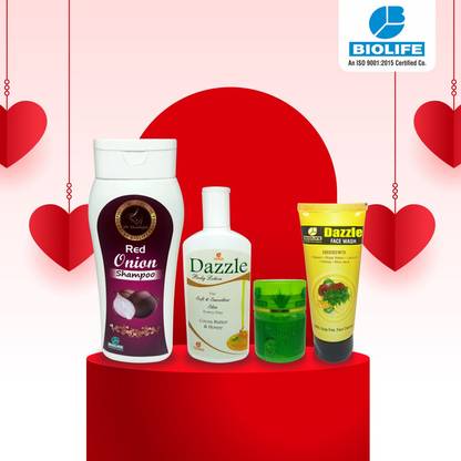 BIOLIFE Shampoo Red Onion+Body Lotion Dazzle+Face wash Dazzle+Skin Gel Aloevera