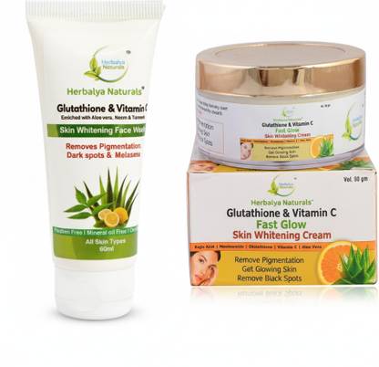 Herbalya Naturals Glutathione & Vitamin C Facewash Cream Combo Pack