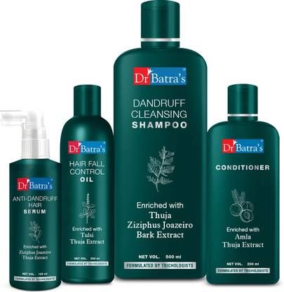 Dr Batra's Anti Dandruff Hair Serum, Conditioner - 200 ml, Hair Fall Control Oil- 200 ml and Dandruff Cleansing Shampoo - 500 ml