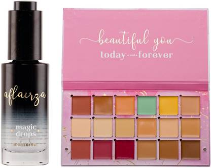 AFLAIRZA Professional Magic Drop Primer 30ml & 18 Shades Face Makeup Palette Combo