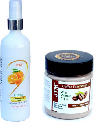 JTM Combo Kit 200ml Citrus Cleansing Milk With Coffee Face Scrub For Glowing Skin
