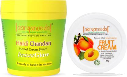 Aryanveda Herbals Haldi Chandan Bleach Cream 250gm & Apricot Whip Moisturizing Cream, 90gm