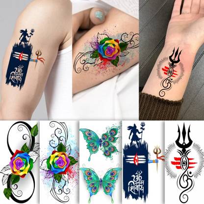 surmul Lord Shiva And Butterfly And Rose Tattoo for male And Female Tattoo