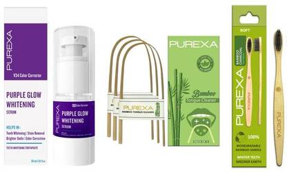 PUREXA Teeth Whitening Toothpaste with 3 Bamboo Tongue Cleaners & 1 Bamboo Charcoal Toothbrush