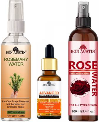 Bon Austin Rosemary Water Spray 100ml, Advance Vitamin C Face Serum 30ML & Rose Water 100ml