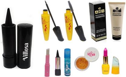 villosa Kajal-Mascara-Eyeliner-Giter-Foundation-Lipstick-MackupKit (Makeup Combo Kit)