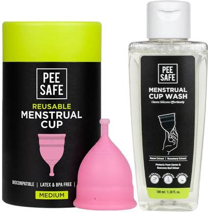 Pee Safe Medium Reusable Menstrual Cup (FDA Approved) & Menstrual Cup Wash 100 ml