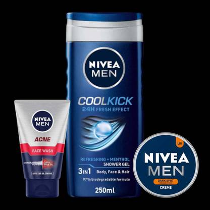 NIVEA Acne Face Wash 100ML Cool Kick Sw 250 ML & Men Cream 30ML
