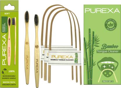 PUREXA Bamboo Toothbrush With Charcoal Infused, BPA free Grade 4 Nylon