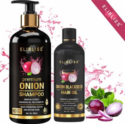 ELIBLISS Premium Onion Shampoo and Onion Blackseed Hair Oil for Hair Growth & Strong Hair