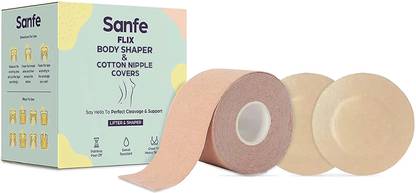 Sanfe Bust Support Kit | Flix Body Shaper | Flix Cotton Nipple Covers | Long-Lasting Adhesive