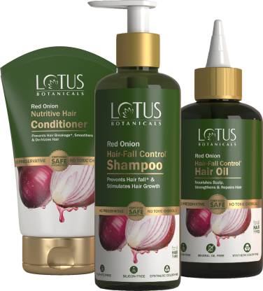 Lotus Botanicals Red Onion Hair Fall Control Shampoo, Hair oil, Hair Conditioner  (3 Items in the set)