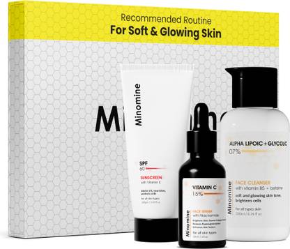 Minomine Gamechangers Skincare Routine Kit for Soft & Glowing Skin, Unisex | Cleanser, Serum & Sunscreen | Combo Kit
