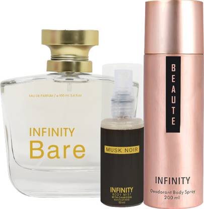 INFINITY Bare EDP Perfume 100ml, Beaute Deo Body Spray 200ml, Musk Noir Body Mist 35ml