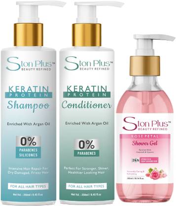 Ston Plus Keratin Hair Care Combo with Shower Gel Shampoo + Conditioner + Body Wash