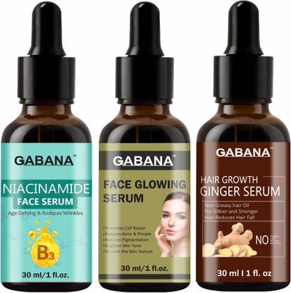 GABANA Niacinamide Anti Wrinkle Serum & Face Glowing Serum & Hair Growth Serum (Each 30ml)