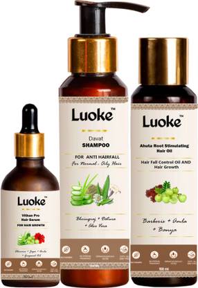 Luoke Hair Fall Control Regimen For Normal/Oily Hair - Oily Scalp & Straight Hair- Ayurvedic Hair Care Regimen