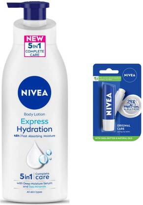 NIVEA Express Hydration400ml lotion and Original lipbalm Set of 2