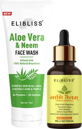 ELIBLISS Nabhi Oil for Belly, Skin and Beauty & Nourishing Aloe Vera & Neem Gel Face Wash