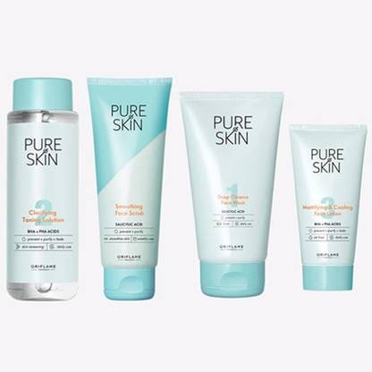 Oriflame PURE SKIN Deep Cleanse Face Wash 150 ml , Clarifying Toning 150 ml , Face Scrub 75 ml , Face Lotion 50 ml