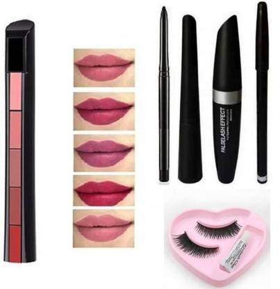 ravuk 5 in1 Creamy Matte Lipstiks & EyeLiner+kajal +Mascara+
