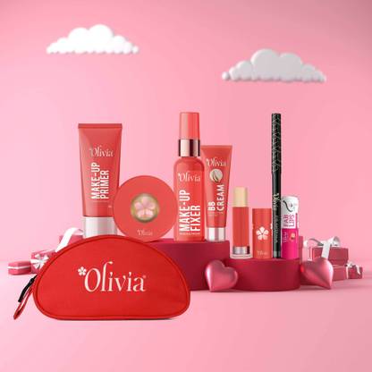 Olivia Day to Date Night Makeup Combo with Primer, BB Cream, Kajal, Foundation Stick, Foundation Powder, Fixer and Free Pouch