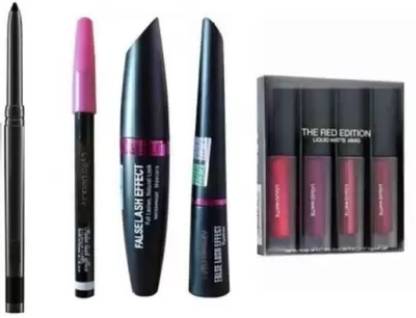 swenky Kajal & 3in1 Eyeliner,Mascara,Eyebrow Pencil & Red Edition Liquid Matte Lipstick