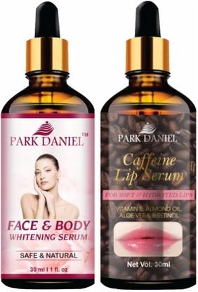 PARK DANIEL Face & Body Whitening Serum & Caffeine Lip Serum (for Soft & Hydrated Lips) - Combo Pack (Each, 30ml)