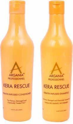 Argania Kera Rescue Kera Rescue Advanced Hair Fall Solution Keratin Silky Smooth Infused Shampoo & Conditioner, 250ml