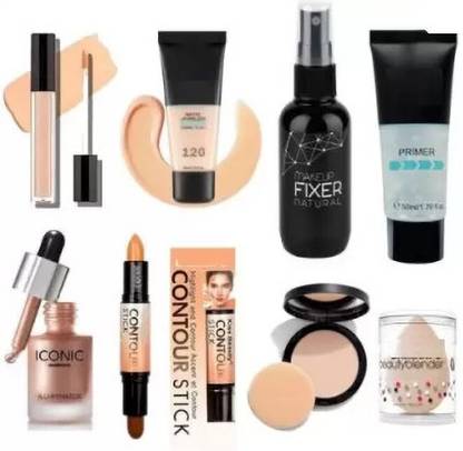 bAIRSTOW Face Makeup Liquid Shimmer Highlighter, HD Concealer, Matte Foundation, Fixer, Tube Primer, 3D Contour, Compact Powder Blender