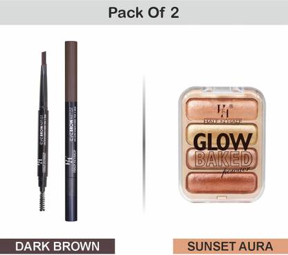 Half N Half Eyebrow Artist Automatic Pencil + Glow baked highlighter Makeup Combo-10