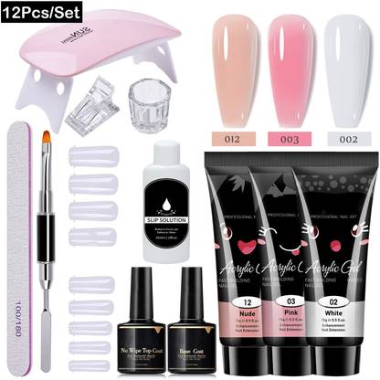 BOZLIN Poly Nail Gel Extension Kit for Builder Gel UV Nail Art Kit Nail Extension Set (Nude, Pink, White)