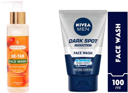 Sheer Secret De-Tan Face Wash 100ml and Nivea Dark Spot Reduction Face Wash 100g