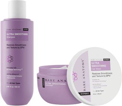 BARE ANATOMY Ultra Smoothing Kit with Shampoo, Hair Mask Restore Smoothing & Texture by 27%