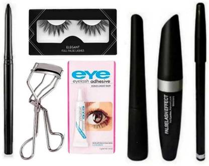 mkldsrh 3 in 1 eyeliner kajal mascara with eyelashes & eyelashes glue with curler & eyebrow pencil